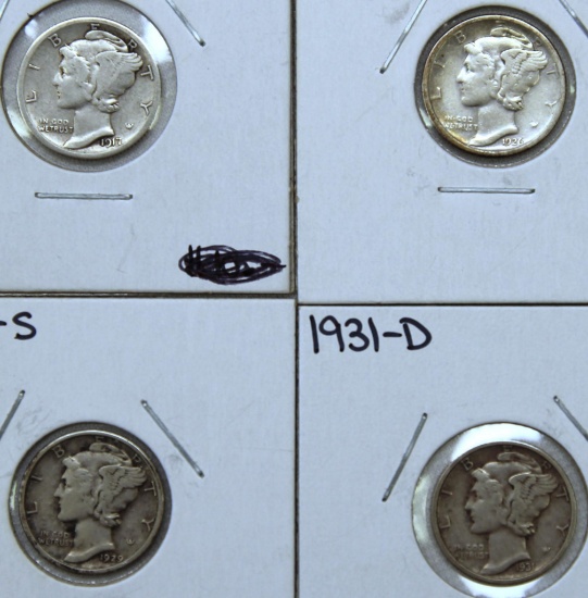 1917S, 1926D, 1929S, 1931D Mercury Dimes