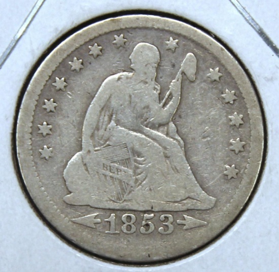 1853O Arrows and Rays Seated Liberty Quarter