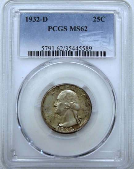 1932D Washington Quarter Slab PCGS MS62, Key Date
