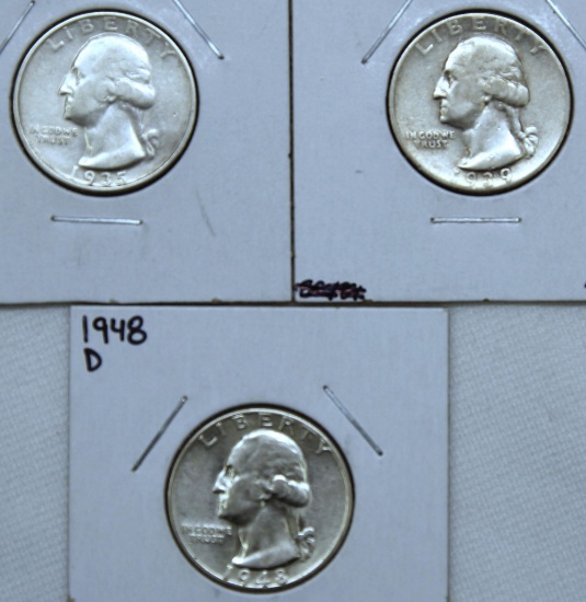 1935D, 1939D, 1948D Washington Quarters