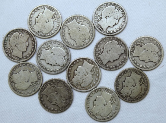 (12) Barber Half Dollars - 1900, 1902, 1906D, 1907, 1908D, (3) 1909, 1911, (3) 1912D