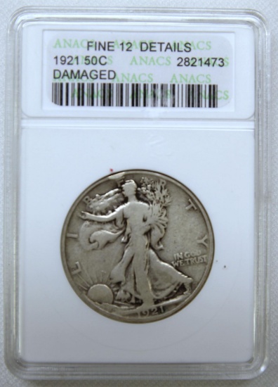 1921 Walking Liberty Half Dollar Slab ANACS Fine 12 Details, Key Date