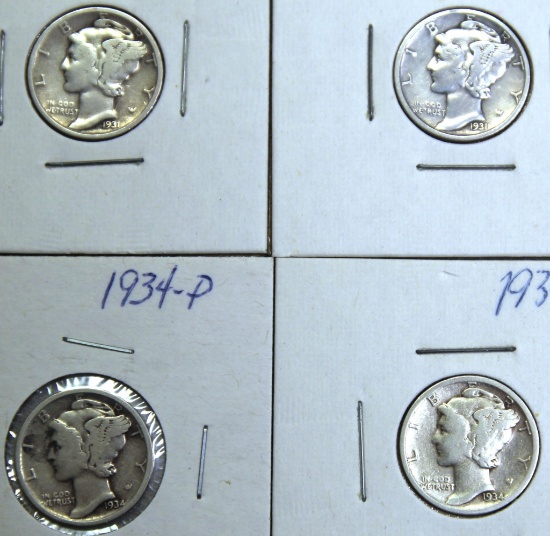 (2)1931S, 1934, 1934D Mercury Dimes