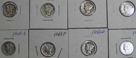 1940D, 1940S, 1941, 1941D, 1941S, 1942, 1942D, 1942S Mercury Dimes