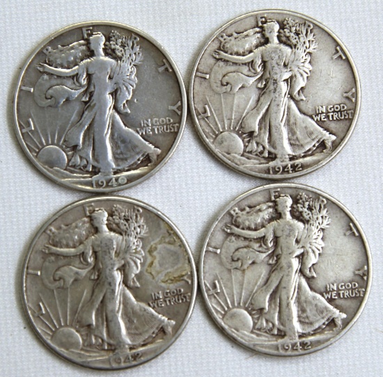 1940S, (2) 1942, 1942D Walking Liberty Half Dollars