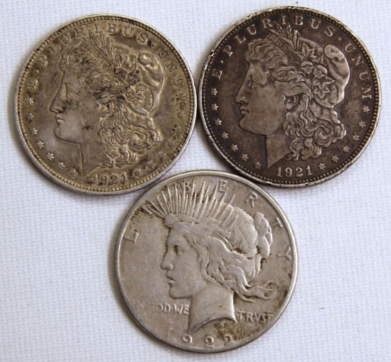 1921, 1921D Morgan Dollars, 1922S Peace Dollar