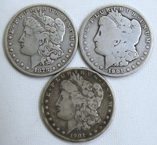 1878, (2) 1901O Morgan Dollars