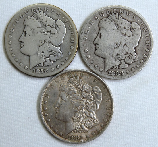 1878S, 1883, 1884O Morgan Dollars
