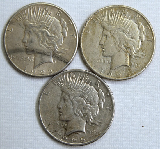 1922S, (2) 1925 Peace Dollars