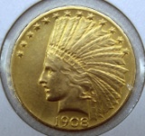1908 w/Motto $10 Indian Gold, Key Date