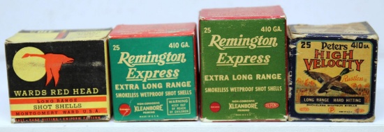 (4) Vintage Empty 14 Ga. Shotshell Boxes - Wards Red Head 3", Peters High Velocity 2 1/2", Remington