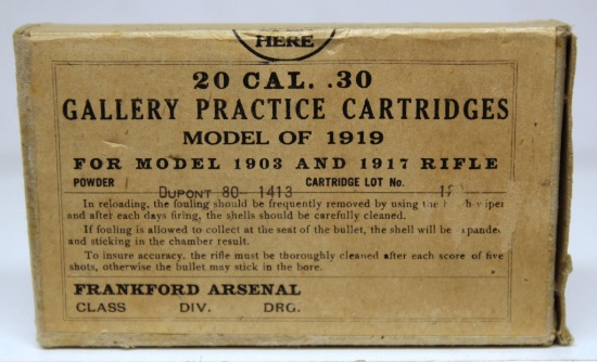 Full 1920 Box Frankfurt Arsenal .30 Cal. Gallery Practice Cartridges Model of 1919 for Model 1903