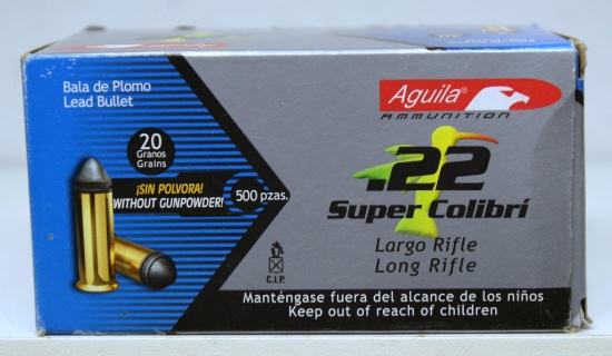 Full Brick of 500 Aguila .22 LR 20 gr. Cartridges