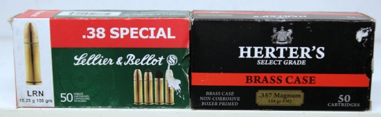 Full Box Herter's Select Grade .357 Magnum 158 gr. FMJ Cartridges and Full Box Lellier & Bellot .38