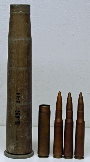 Mixed Lot 40 mm Artillery Brass, 20 mm Mk II Brass, (3) .50 Cal. Rounds Cartridges