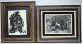 (2) Limited Edition Framed Art Etched and Inked Marble - (1) Native American Indian, 18