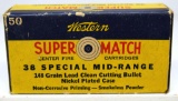 Full Vintage Box Western Super Match .38 Special Mid-Range Cartridges