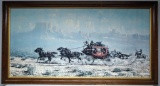 Wells Fargo and Overland Stage Print by Harland Young, Thin Area of Water Damage Extending From Top