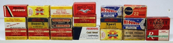 20 Vintage Partial and Empty .22 Short and LR Cartridge Boxes