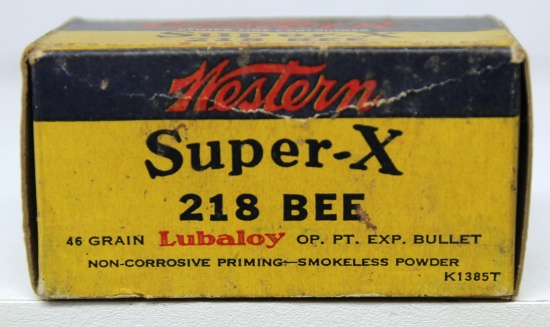 Full Vintage Box Western Super-X .218 Bee 46 gr. Cartridges