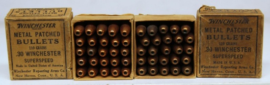 2 Full Vintage Two Piece Boxes of 25 Winchester Metal Patched Bullets .30 Winchester SuperSpeed 110