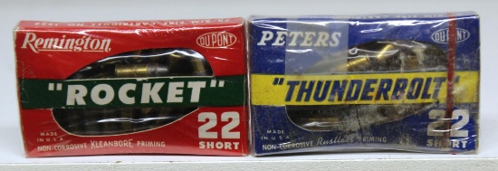 Peters "Thunderbolt" and Remington "Rocket" .22 Short Chiclet Packs - Some Damage to Cellophane