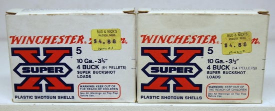 2 Full Boxes of 5 Winchester Western Super-X 3 1/2" 10 Ga. No. 4 Buckshot Shotgun Shells
