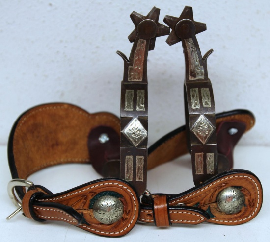 Canon City Double Mounted Prison Spurs, Leaf and Vine Motif