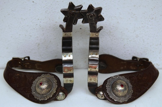 Canon City Double Mounted Prison Spurs Inset w/32 Yellow Diamonds w/Pigeon Blood Rubies on Conchos