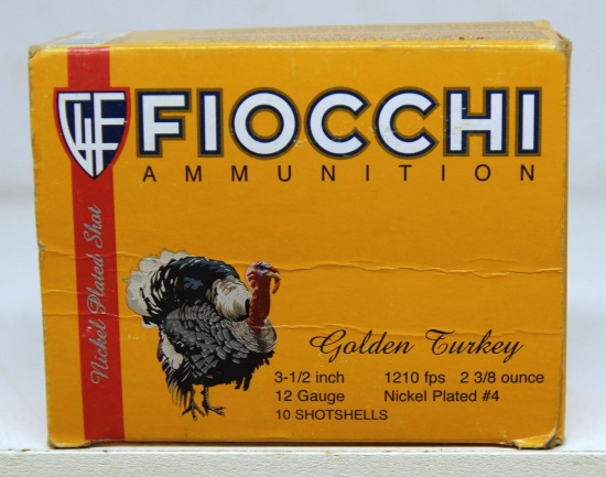 Full Box of 10 Fiocchi Golden Turkey 12 Ga. 3 1/2" Nickel Plated No. 4 Shot Shotgun Shells