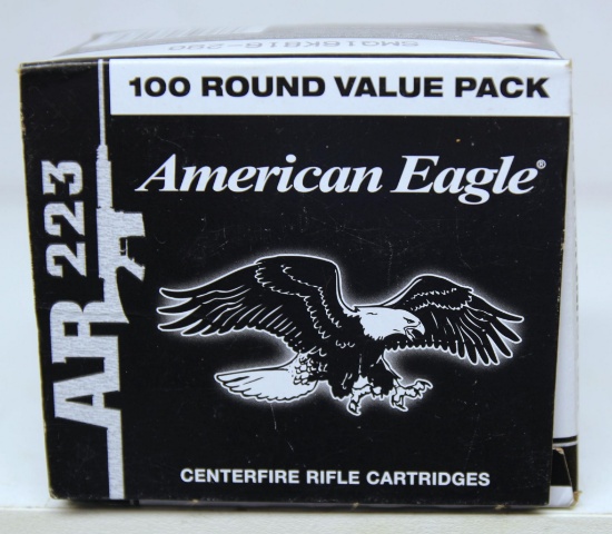 Full Box 100 Pack American Eagle .223 Rem. 55 gr. FMJ Cartridges