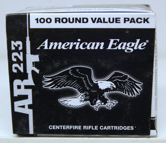 Full Box 100 Pack American Eagle .223 Rem. 55 gr. FMJ Cartridges