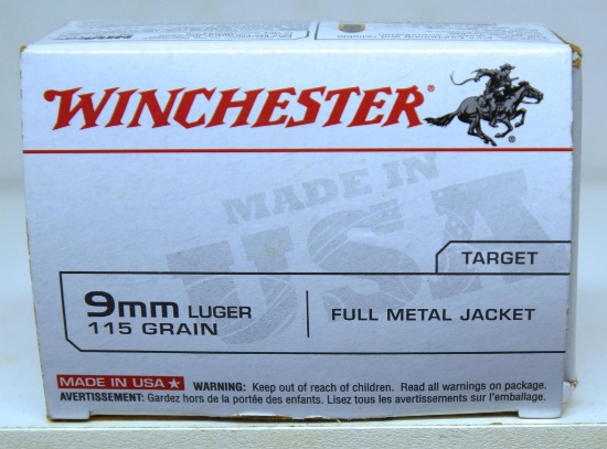 Full Box Winchester 100 Pack 9 mm Luger 115 gr. Cartridges