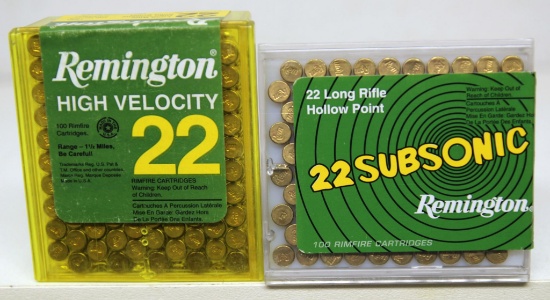 Full Box of 100 Remington 22 Subsonic .22 LR, Full Box of 100 Remington High Velocity .22 LR