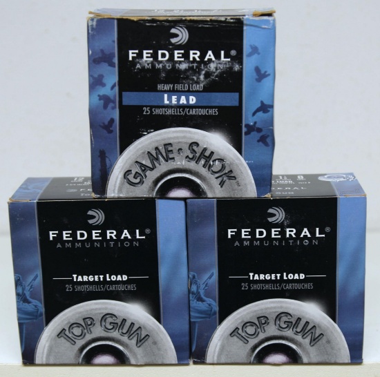 3 Full Boxes Federal 12 Ga. 2 3/4" Shotgun Shells - 2 are Target Load 8 Shot, 1 is Heavy Field Load