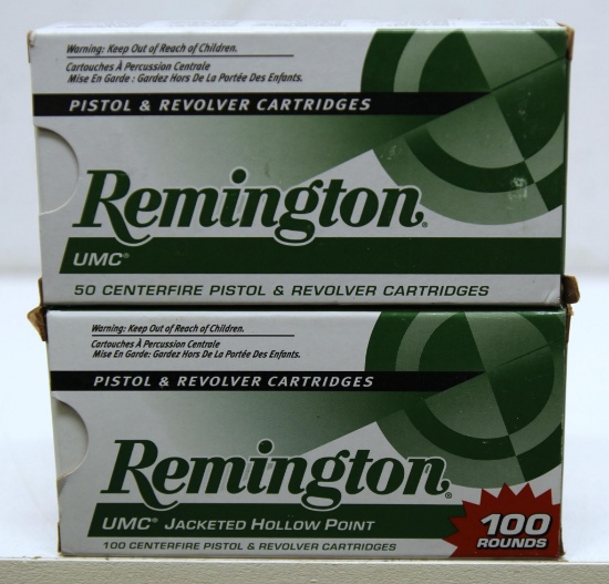 Full Box Remington 100 Pack 9 mm Luger 115 gr. JHP Cartridges and Full Box of 50 Remington 9 mm