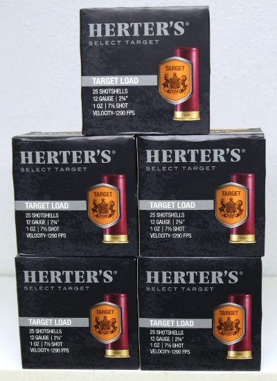 5 Full Boxes Herter's 12 Ga. 2 3/4" 7 1/2 Shot Target Load Shotgun Shells