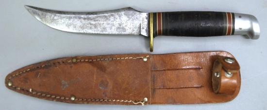 Western Hunting Knife and Leather Sheath, 5" Blade, 9 1/4" Overall