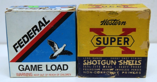 2 Full Vintage Boxes 12 Ga. 2 3/4" 6 Shot Shotshells - Federal Game Load, Western Super X