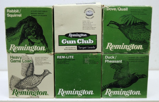6 Different Full Boxes Remington 12 Ga. Shotshells - Heavy Game Load, Dove & Quail Load, Rabbit