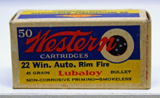 Full Vintage Box Western .22 Win. Auto Rim Fire Cartridges