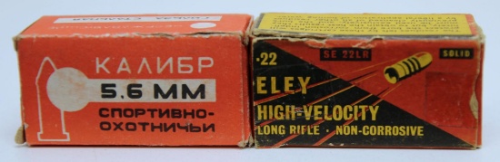 Full Vintage Box Russian 5.6 mm Cartridges & Full Vintage Box Eley .22 LR Cartridges