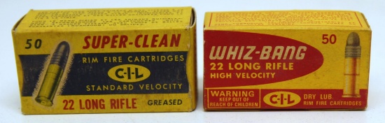 Full Vintage Box C-I-L Super-Clean .22 LR Cartridges & Vintage Empty Box C-I-L Whiz-Bang .22 LR