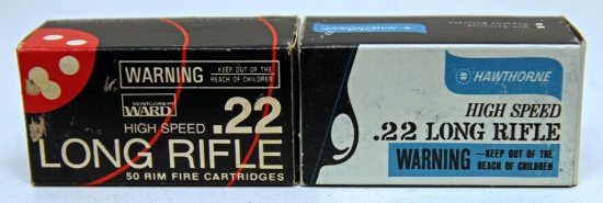 2 Different Full Vintage Boxes Montgomery Ward .22 LR Cartridges