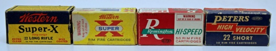 4 Vintage Partial & Empty .22 Boxes - 19 Western Super-X .22 LR, 8 Remington Hi-Speed .22 Short,