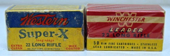 Full Vintage Box Winchester Leader .22 LR & Full Vintage Box Western Super-X .22 LR Cartridges
