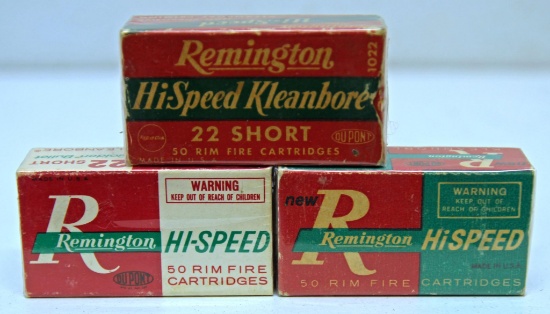 3 Different Full Vintage Boxes Remington Hi Speed .22 Short Cartridges
