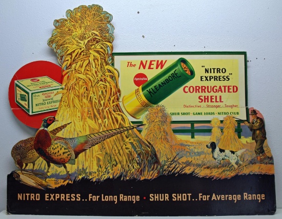 Vintage Cardboard Cut-Out Store Sign Remington Kleanbore Nitro Express Shotgun Shells, Vivid Colors,