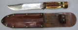 Marbles Stag Handle Hunting Knife w/Leather Sheath, 6