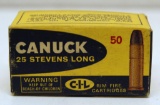 Full Vintage Box C-I-L Canuck .25 Stevens Long Rim Fire Cartridges